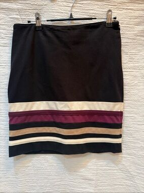 White House black market (WHBM) Black & Burgundy Striped Knit Pencil Skirt